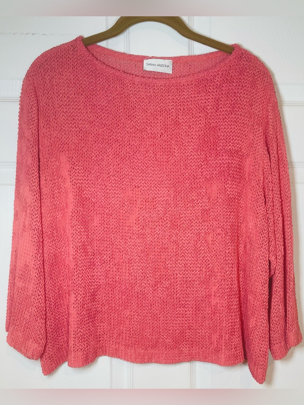 Vintage Pink Open Knit Crinkle Women’s Sweater Sarah Arizona XL Fits M & L